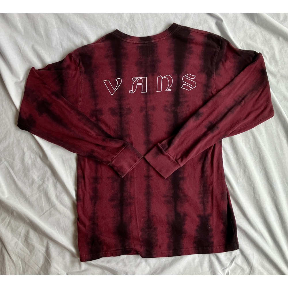 Vans Long Sleeve T Shirt Mens Small Maroon Tie Dye Palm Tree Graphic Logo - Picture 2 of 7